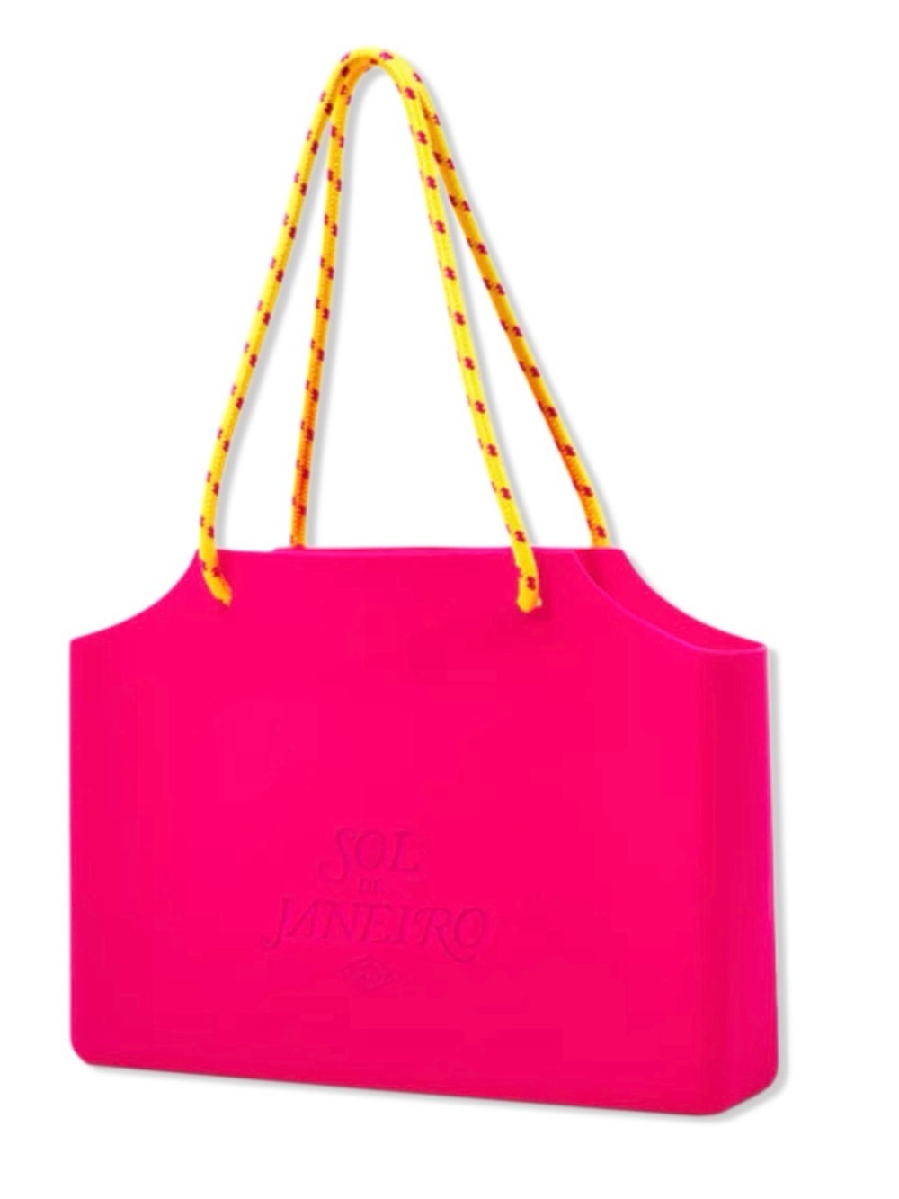 Sol de Janeiro Neon Pink Tote with Yellow Rope Handles